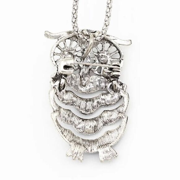 Crystal Cute Owl Pendant Necklace/Brooch Pin NWOT - Picture 4 of 4